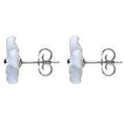 Sterling Silver Blue Chalcedony Tuberose Pansy Stud Earrings, E2153. side