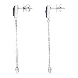 Sterling Silver Blue Goldstone Lineaire Long Drop Stud Earrings E2240