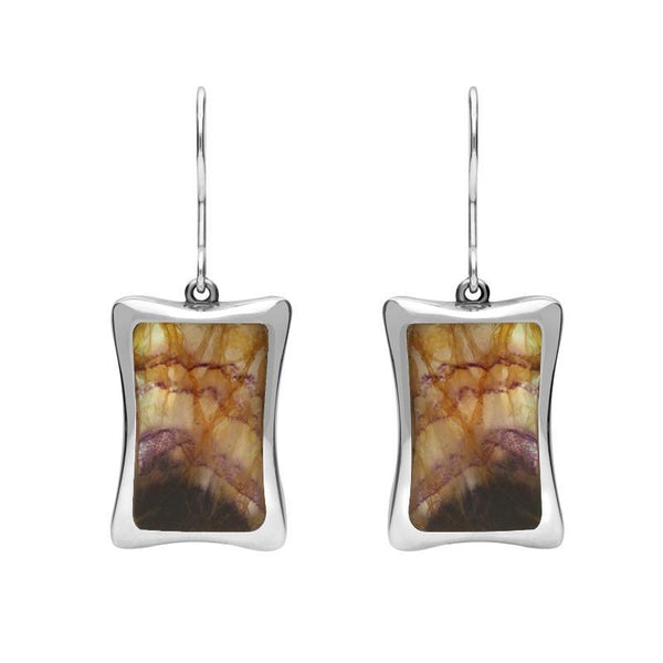 Sterling Silver Blue John Abstract Oblong Hook Drop Earrings. E1286.