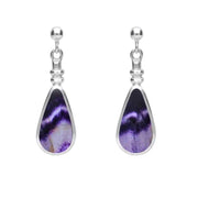 Sterling Silver Blue John Bottle Top Pear Drop Earrings. E011.