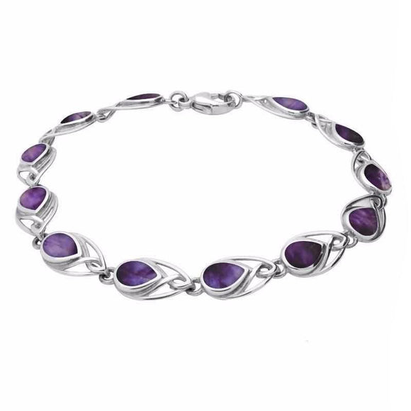 Sterling Silver Blue John Celtic Twelve Stone Pear Bracelet. B599.