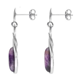 Sterling Silver Blue John Celtic Twist Drop Stud Earrings. E984.