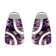 Sterling Silver Blue John Curved Barrel Three Stone Stud Earrings E803