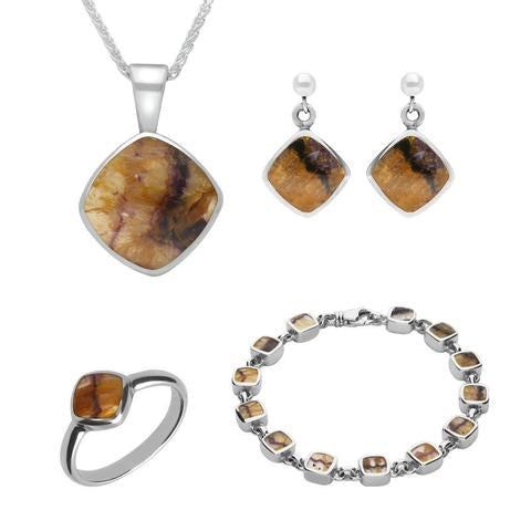 Sterling Silver Blue John Cushion Shaped Four Piece Set. S009 