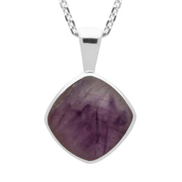 Sterling Silver Blue John Cushion Shaped Necklace. P021