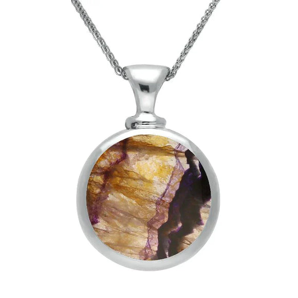 Sterling Silver Blue John Double Sided Dinky Fob Necklace. P218.