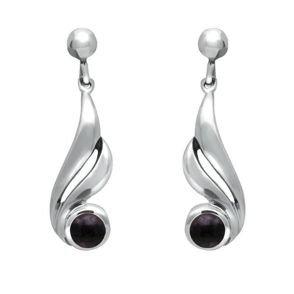 Sterling Silver Blue John Double Twist Drop Earrings. E077. 