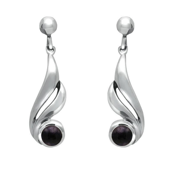 Sterling Silver Blue John Double Twist Drop Earrings. E077. 