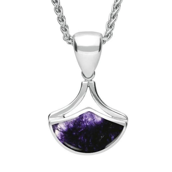 Sterling Silver Blue John Fan Shaped Necklace. P387.