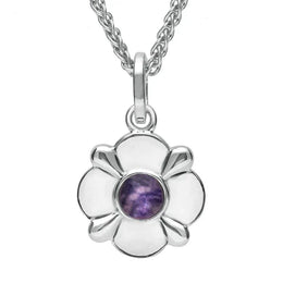 Sterling Silver Blue John Four Petal Flower Necklace. P2095.