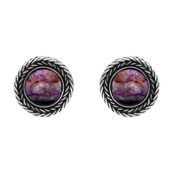 Sterling Silver Blue John Foxtail Round Stud Earrings. E1455.