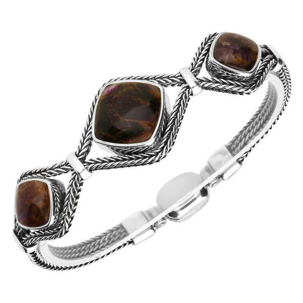 Sterling Silver Blue John Foxtail Three Stone Cushion Bracelet B959