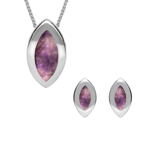 Sterling Silver Blue John Framed Marquise Two Piece Set