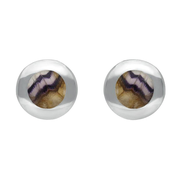 Sterling Silver Blue John Framed Round Stud Earrings