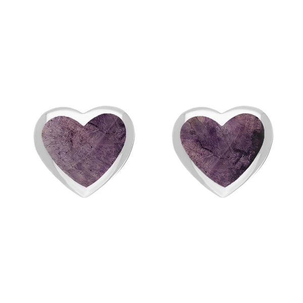 Sterling Silver Blue John Heart Stud Earrings. E2263.