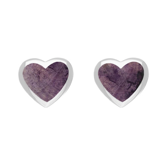 Sterling Silver Blue John Heart Stud Earrings. E2263.