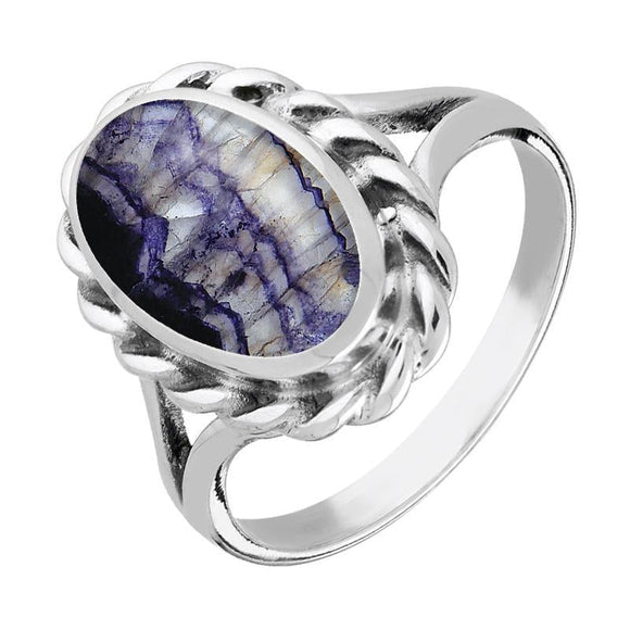 Sterling Silver Blue John Heavy Oval Rope Edge Ring, R177
