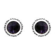 Sterling Silver Blue John Heritage Round Small Stud Earrings. E002.