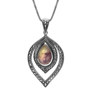 Sterling Silver Blue John Marcasite Fancy Pear Necklace. P2979.
