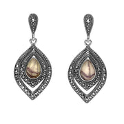 Sterling Silver Blue John Marcasite Fancy Pear Stud Earrings. E2238.