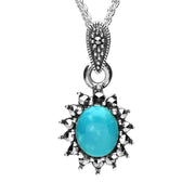 Sterling Silver Blue John Marcasite Oval Bead Edge Necklace P2134