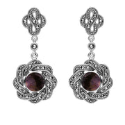 Sterling Silver Blue John Marcasite Overlap Ribbon Drop Earrings