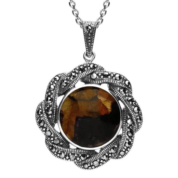 Sterling Silver Blue John Marcasite Ribbon Edge Necklace, P2135.