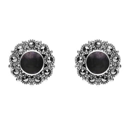 Sterling Silver Blue John Marcasite Round Stud Earrings