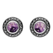 Sterling Silver Blue John Marcasite Round Beaded Edge Stud Earrings E1633