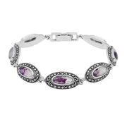 Sterling Silver Blue John Marcasite Slim Oval Link Bracelet. B876.