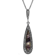 Sterling Silver Blue John Marcasite Slim Pear Drop Necklace. P2978.