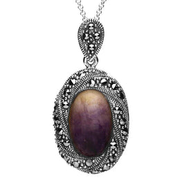 Sterling Silver Blue John Marcasite Twisted Edge Necklace, P2141.