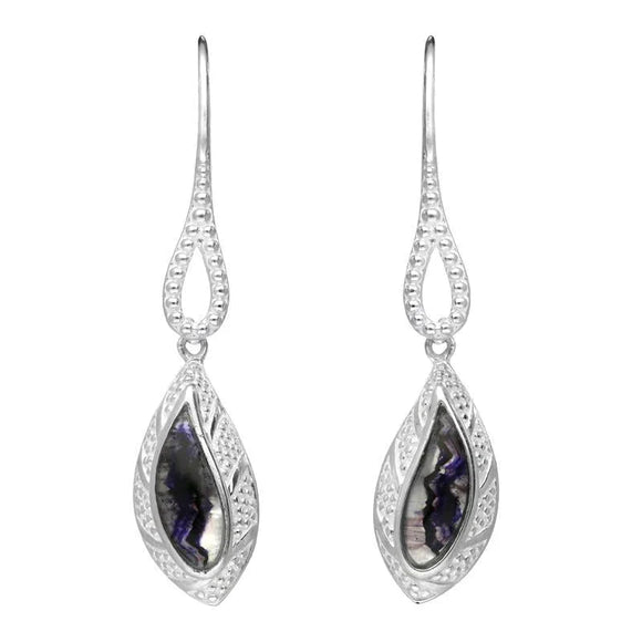 Sterling Silver Blue John Marquise Beaded Edge Drop Earrings, E1616.