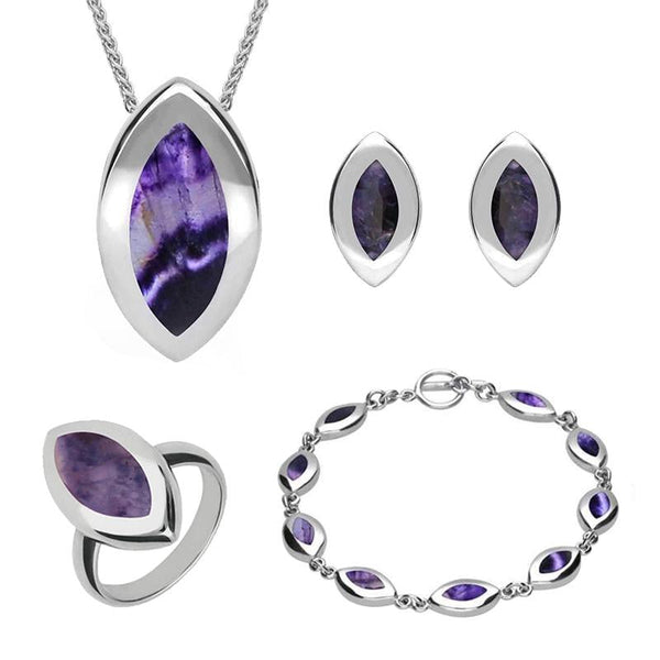 Sterling Silver Blue John Marquise Four Piece Set. S007 