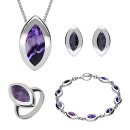 Sterling Silver Blue John Marquise Four Piece Set. S007 