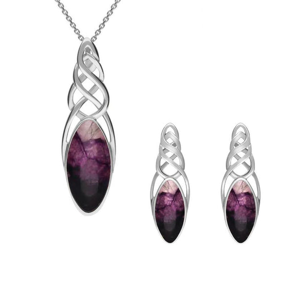 Sterling Silver Blue John Marquise Pierced Long Two Piece Set, S054.