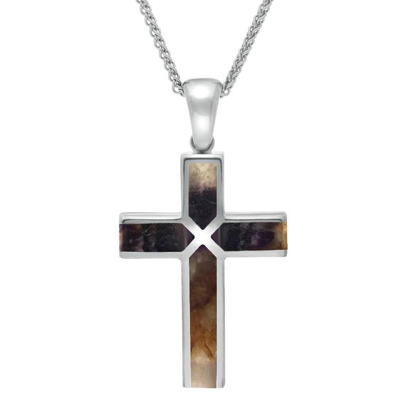Sterling Silver Blue John Medium 4 Stone Cross Necklace p1893