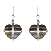 Sterling Silver Blue John Cross Heart Drop Earrings E1288