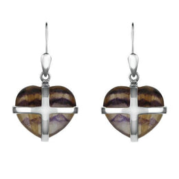 Sterling Silver Blue John Cross Heart Drop Earrings E1288