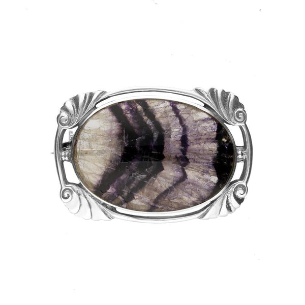 Sterling Silver Blue John Oblong Oval Shaped Brooch. M012.