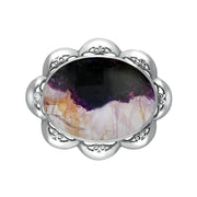 Sterling Silver Blue John Oval Scalloped Edge Brooch, M054