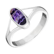 Sterling Silver Blue John Oval Split Shoulder Ring, R114  