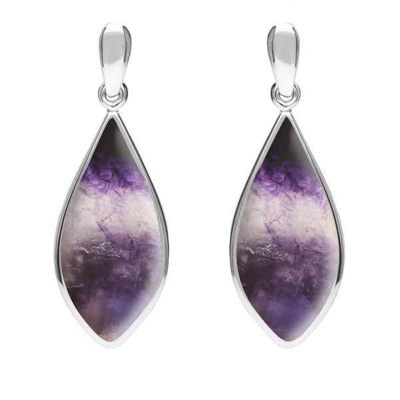 Sterling Silver Blue John Pointed Pear Drop Earrings. E218.