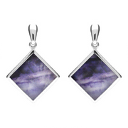 Sterling Silver Blue John Rhombus Drop Earrings. E078.