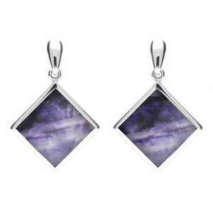 Sterling Silver Blue John Rhombus Drop Earrings. E078.