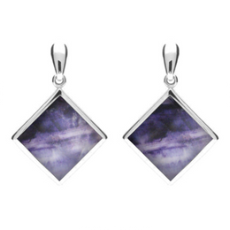 Sterling Silver Blue John Rhombus Drop Earrings. E078.