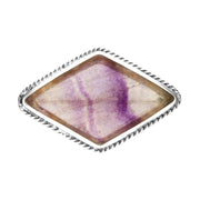 Sterling Silver Blue John Rhombus Shaped Rope Edge Brooch. m015.