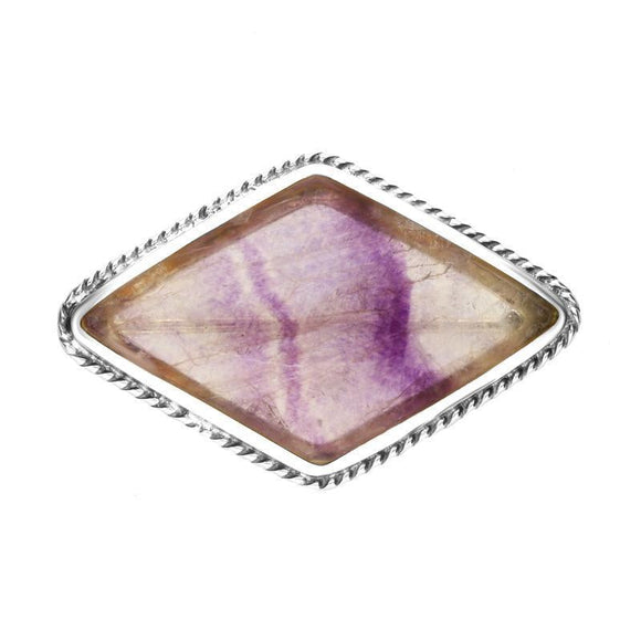 Sterling Silver Blue John Rhombus Shaped Rope Edge Brooch. m015.