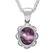 Sterling Silver Blue John Rope Oval Frill Necklace. P007.