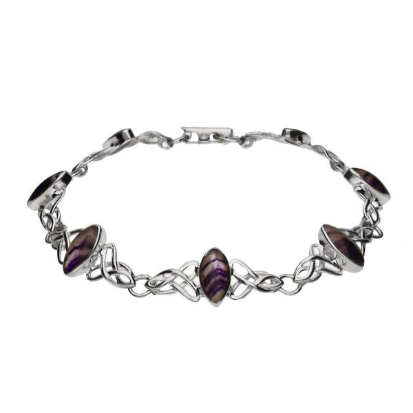 Sterling Silver Blue John Seven Marquise Stone Celtic Bracelet B594